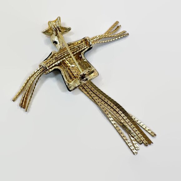 Vintage Brooch Scarecrow: Pauline Radar Designer Gold Tone Enamel Rhinestone - Picture 3 of 3